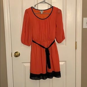 Coral and navy sleeved dress
